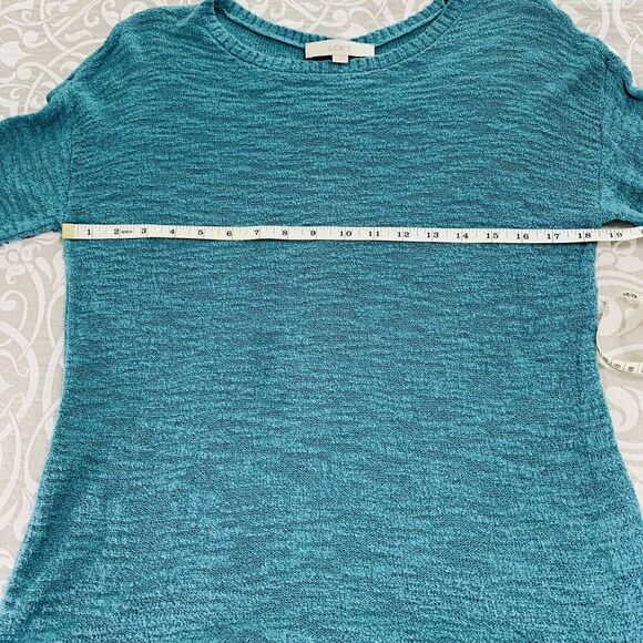 Loft Sweater Women Small Turquoise Tunic Boat Neck Side Slit Coastal Mermaid - Picture 6 of 10